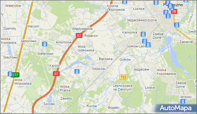 mapa Bąkówka gmina Piaseczno, Bąkówka gmina Piaseczno na mapie Targeo