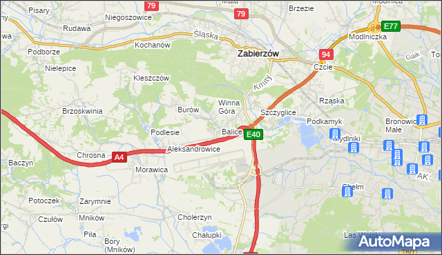 mapa Balice gmina Zabierzów, Balice gmina Zabierzów na mapie Targeo