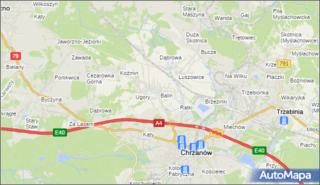 mapa Balin gmina Chrzanów, Balin gmina Chrzanów na mapie Targeo