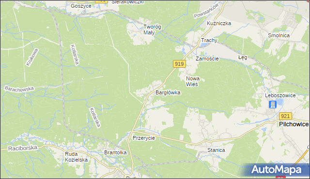 mapa Bargłówka gmina Sośnicowice, Bargłówka gmina Sośnicowice na mapie Targeo