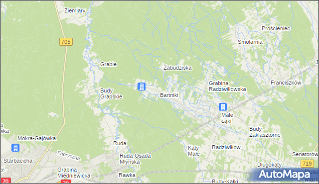 mapa Bartniki gmina Puszcza Mariańska, Bartniki gmina Puszcza Mariańska na mapie Targeo