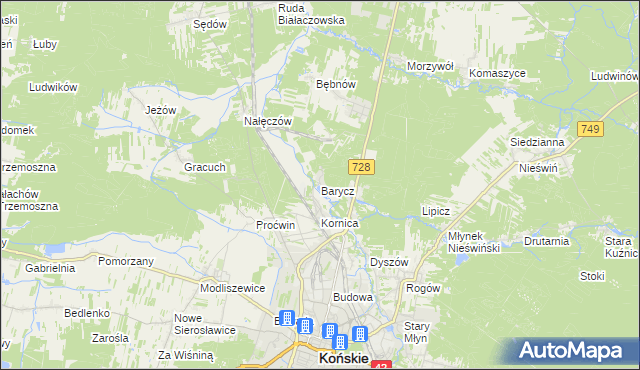 mapa Barycz gmina Końskie, Barycz gmina Końskie na mapie Targeo
