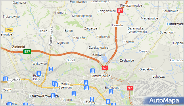 mapa Batowice, Batowice na mapie Targeo
