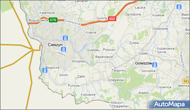 mapa Bażanowice, Bażanowice na mapie Targeo