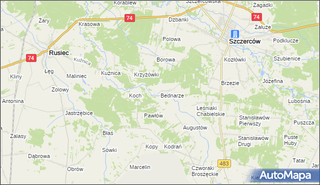 mapa Bednarze gmina Szczerców, Bednarze gmina Szczerców na mapie Targeo