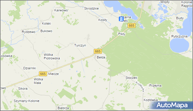 mapa Bełda, Bełda na mapie Targeo