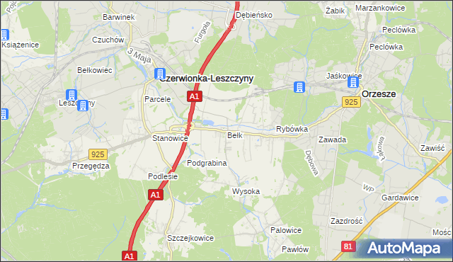 mapa Bełk gmina Czerwionka-Leszczyny, Bełk gmina Czerwionka-Leszczyny na mapie Targeo