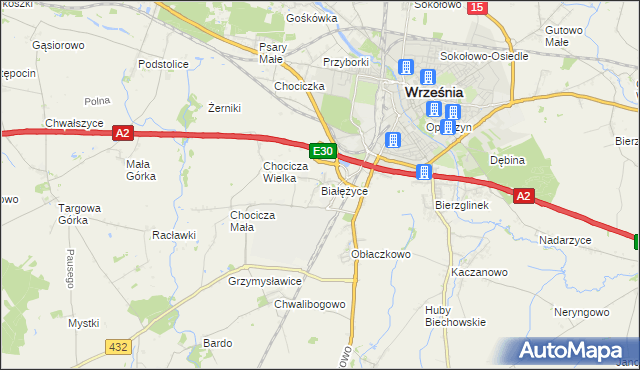 mapa Białężyce, Białężyce na mapie Targeo