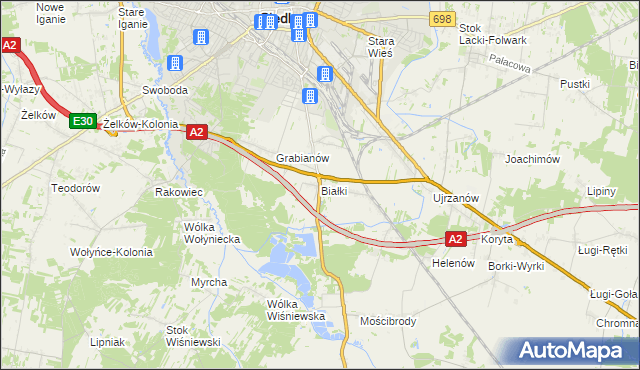 mapa Białki gmina Siedlce, Białki gmina Siedlce na mapie Targeo