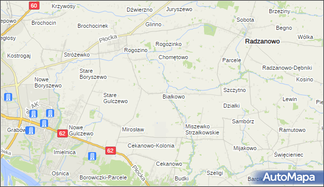 mapa Białkowo gmina Radzanowo, Białkowo gmina Radzanowo na mapie Targeo