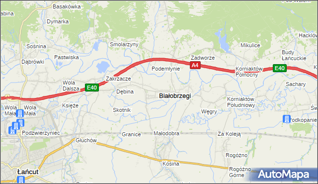 mapa Białobrzegi powiat łańcucki, Białobrzegi powiat łańcucki na mapie Targeo