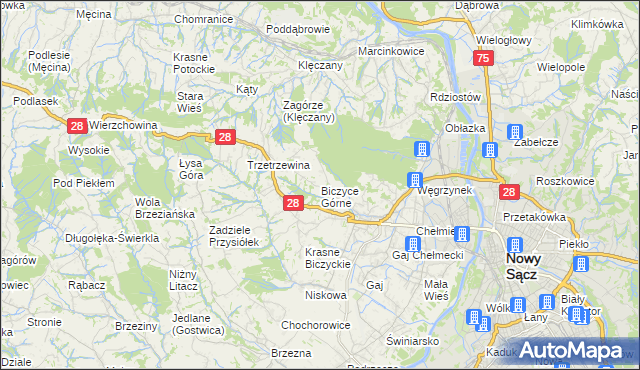 mapa Biczyce Górne, Biczyce Górne na mapie Targeo