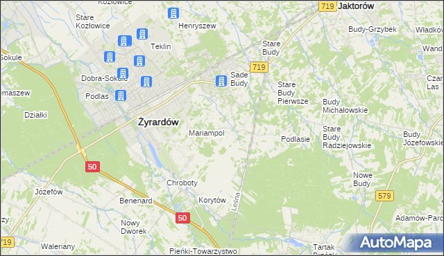 mapa Bieganów gmina Jaktorów, Bieganów gmina Jaktorów na mapie Targeo