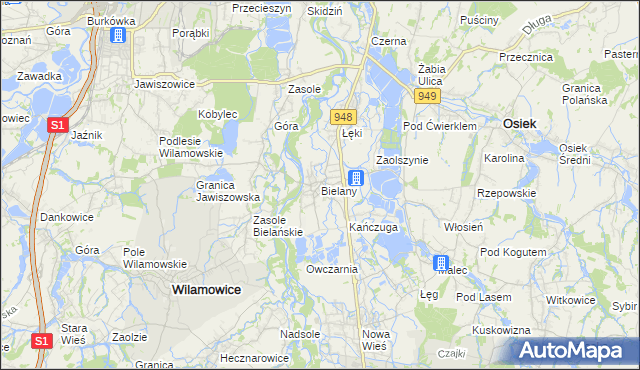 mapa Bielany gmina Kęty, Bielany gmina Kęty na mapie Targeo