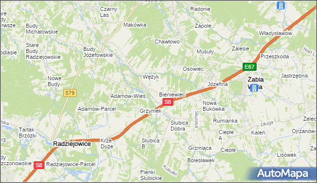 mapa Bieniewiec, Bieniewiec na mapie Targeo