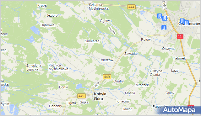 mapa Bierzów gmina Kobyla Góra, Bierzów gmina Kobyla Góra na mapie Targeo