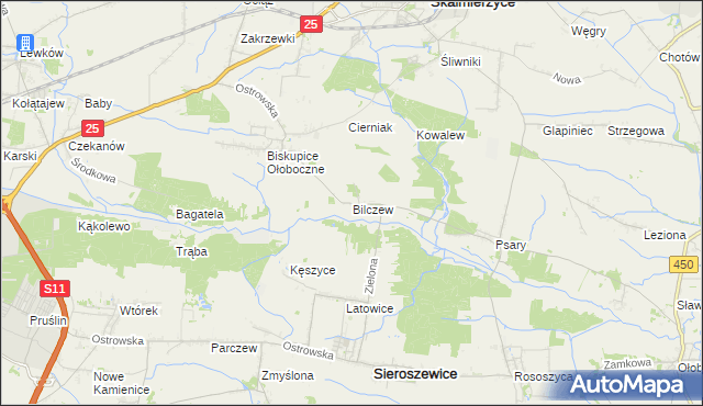 mapa Bilczew gmina Sieroszewice, Bilczew gmina Sieroszewice na mapie Targeo