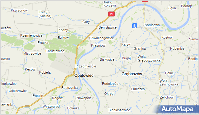mapa Biskupice gmina Gręboszów, Biskupice gmina Gręboszów na mapie Targeo