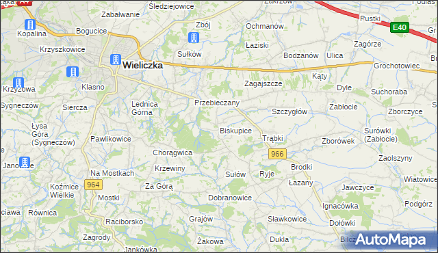 mapa Biskupice powiat wielicki, Biskupice powiat wielicki na mapie Targeo