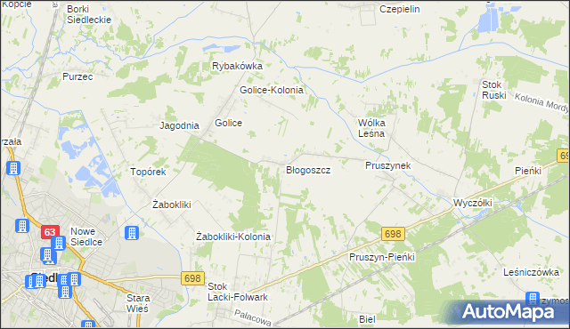 mapa Błogoszcz, Błogoszcz na mapie Targeo