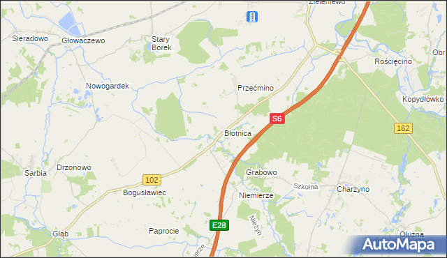 mapa Błotnica gmina Kołobrzeg, Błotnica gmina Kołobrzeg na mapie Targeo