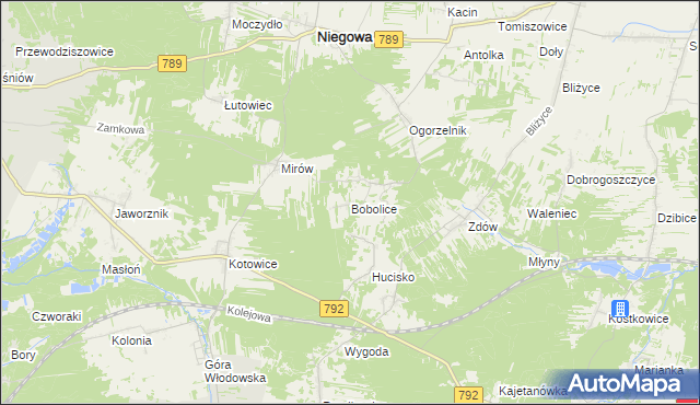 mapa Bobolice gmina Niegowa, Bobolice gmina Niegowa na mapie Targeo