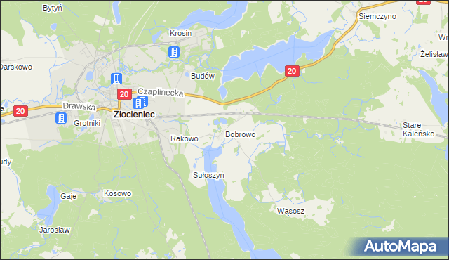 mapa Bobrowo gmina Złocieniec, Bobrowo gmina Złocieniec na mapie Targeo