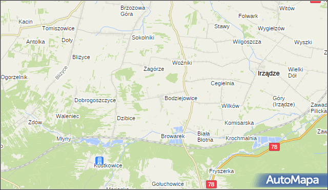 mapa Bodziejowice, Bodziejowice na mapie Targeo