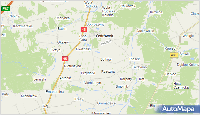 mapa Bolków gmina Ostrówek, Bolków gmina Ostrówek na mapie Targeo