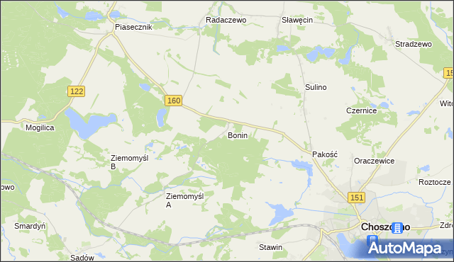 mapa Bonin gmina Choszczno, Bonin gmina Choszczno na mapie Targeo