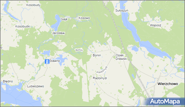 mapa Bonin gmina Wierzchowo, Bonin gmina Wierzchowo na mapie Targeo