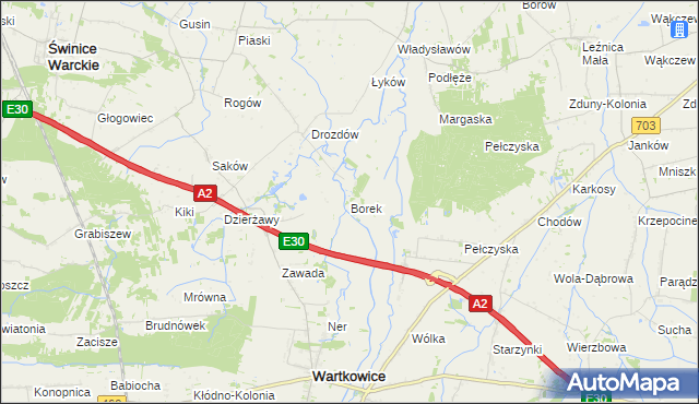 mapa Borek gmina Wartkowice, Borek gmina Wartkowice na mapie Targeo