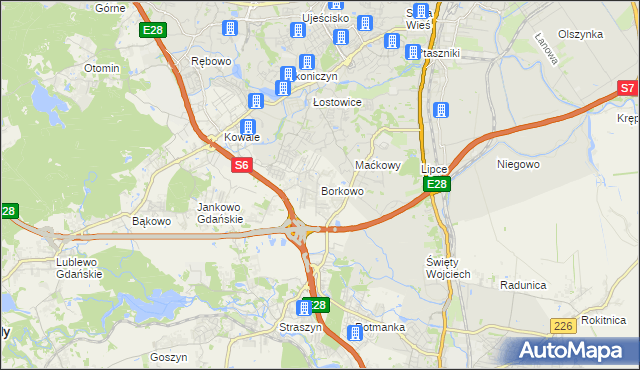 mapa Borkowo gmina Pruszcz Gdański, Borkowo gmina Pruszcz Gdański na mapie Targeo