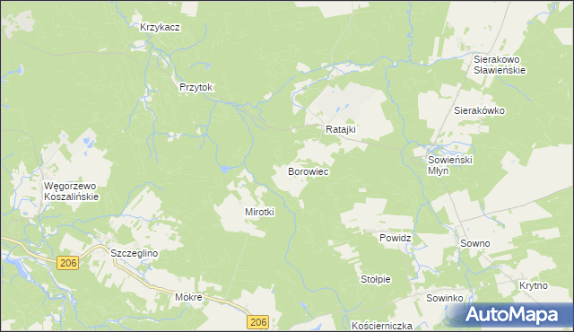 mapa Borowiec gmina Sianów, Borowiec gmina Sianów na mapie Targeo
