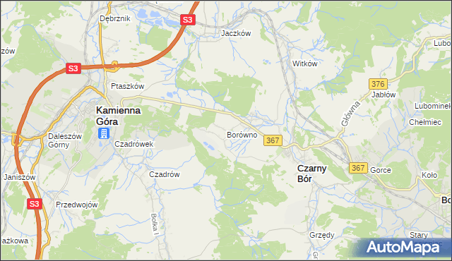 mapa Borówno gmina Czarny Bór, Borówno gmina Czarny Bór na mapie Targeo