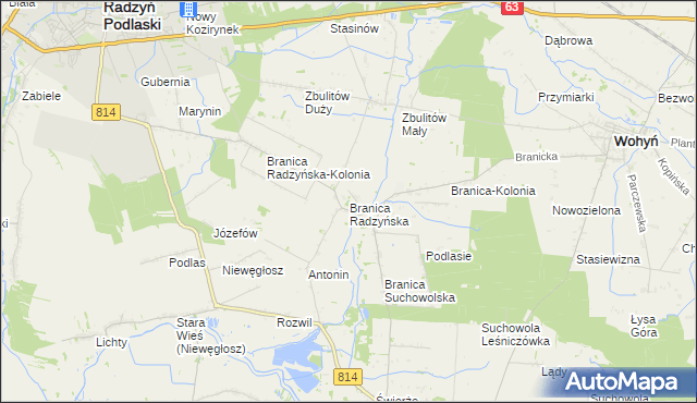 mapa Branica Radzyńska, Branica Radzyńska na mapie Targeo