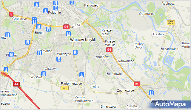 mapa Brochów gmina Wrocław, Brochów gmina Wrocław na mapie Targeo