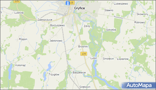 mapa Brodniki gmina Gryfice, Brodniki gmina Gryfice na mapie Targeo