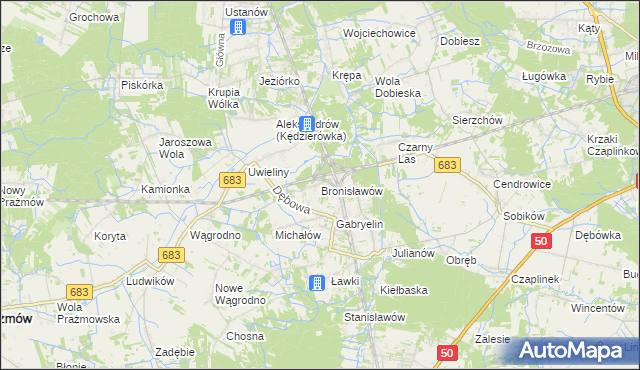 mapa Bronisławów gmina Prażmów, Bronisławów gmina Prażmów na mapie Targeo