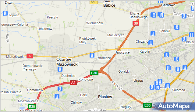 mapa Bronisze gmina Ożarów Mazowiecki, Bronisze gmina Ożarów Mazowiecki na mapie Targeo