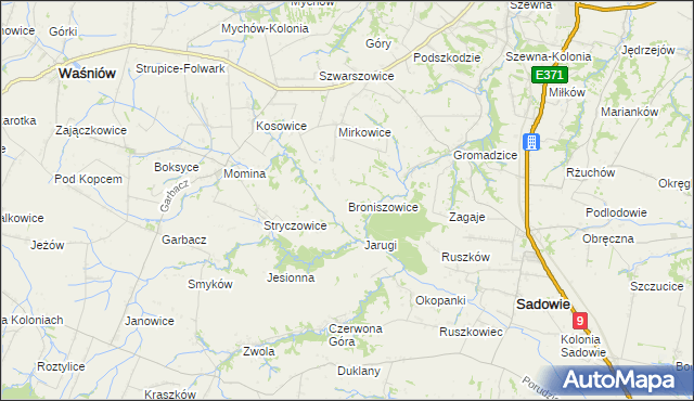 mapa Broniszowice gmina Bodzechów, Broniszowice gmina Bodzechów na mapie Targeo