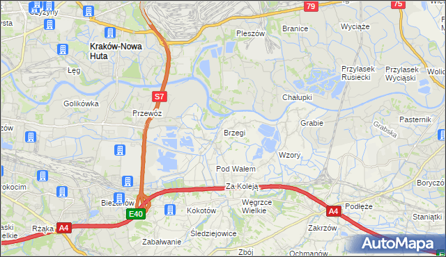 mapa Brzegi gmina Wieliczka, Brzegi gmina Wieliczka na mapie Targeo