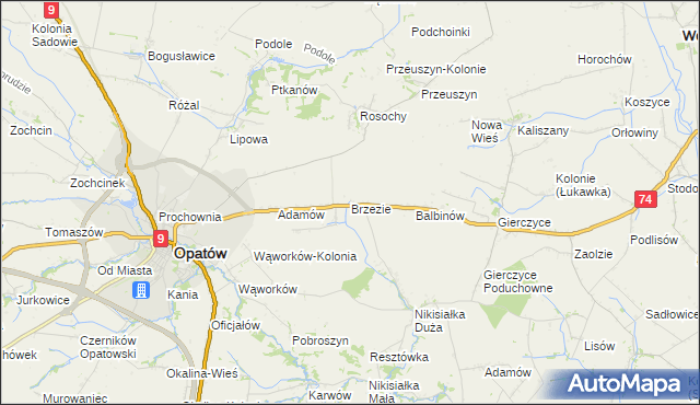 mapa Brzezie gmina Opatów, Brzezie gmina Opatów na mapie Targeo