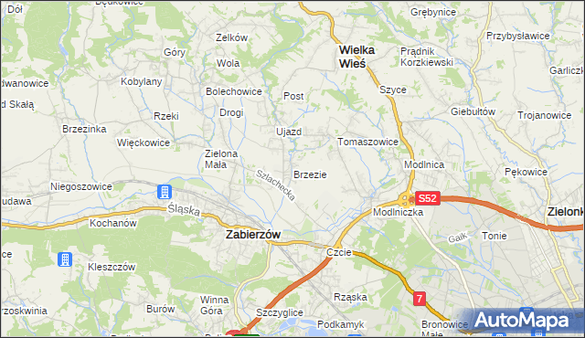mapa Brzezie gmina Zabierzów, Brzezie gmina Zabierzów na mapie Targeo