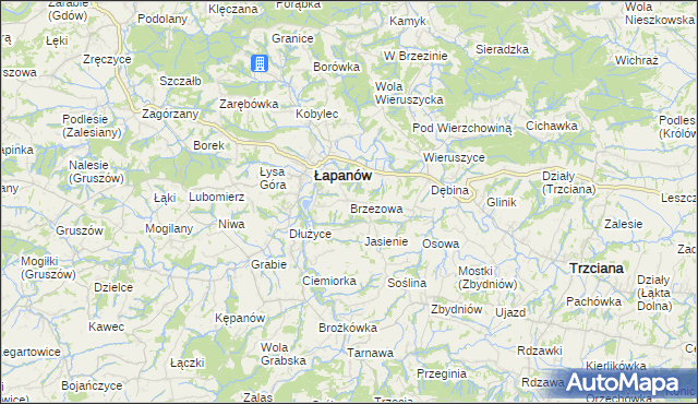 mapa Brzezowa gmina Łapanów, Brzezowa gmina Łapanów na mapie Targeo