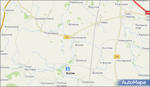 mapa Brzoza gmina Borów, Brzoza gmina Borów na mapie Targeo