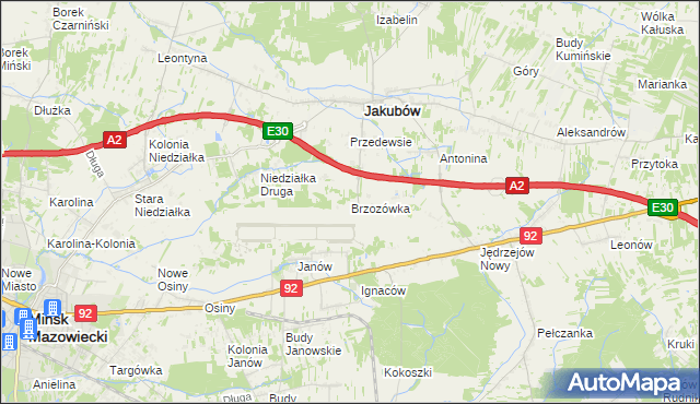 mapa Brzozówka gmina Jakubów, Brzozówka gmina Jakubów na mapie Targeo