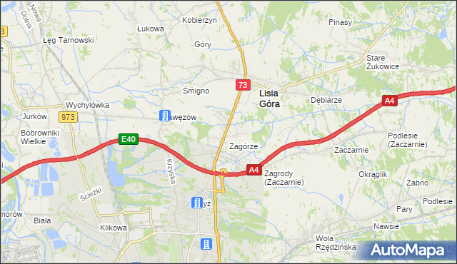 mapa Brzozówka gmina Lisia Góra, Brzozówka gmina Lisia Góra na mapie Targeo