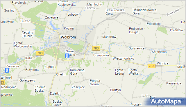 mapa Brzozówka gmina Wolbrom, Brzozówka gmina Wolbrom na mapie Targeo
