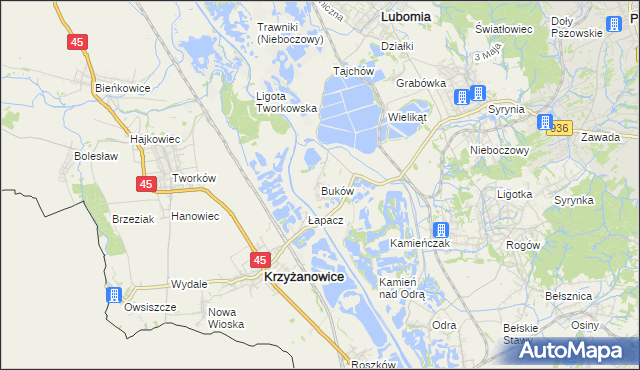 mapa Buków gmina Lubomia, Buków gmina Lubomia na mapie Targeo